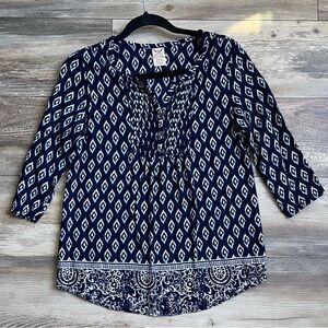 Faded Glory Blue Rayon Aztec Print Blouse Boho Top Size Small 4-6 Pheasant